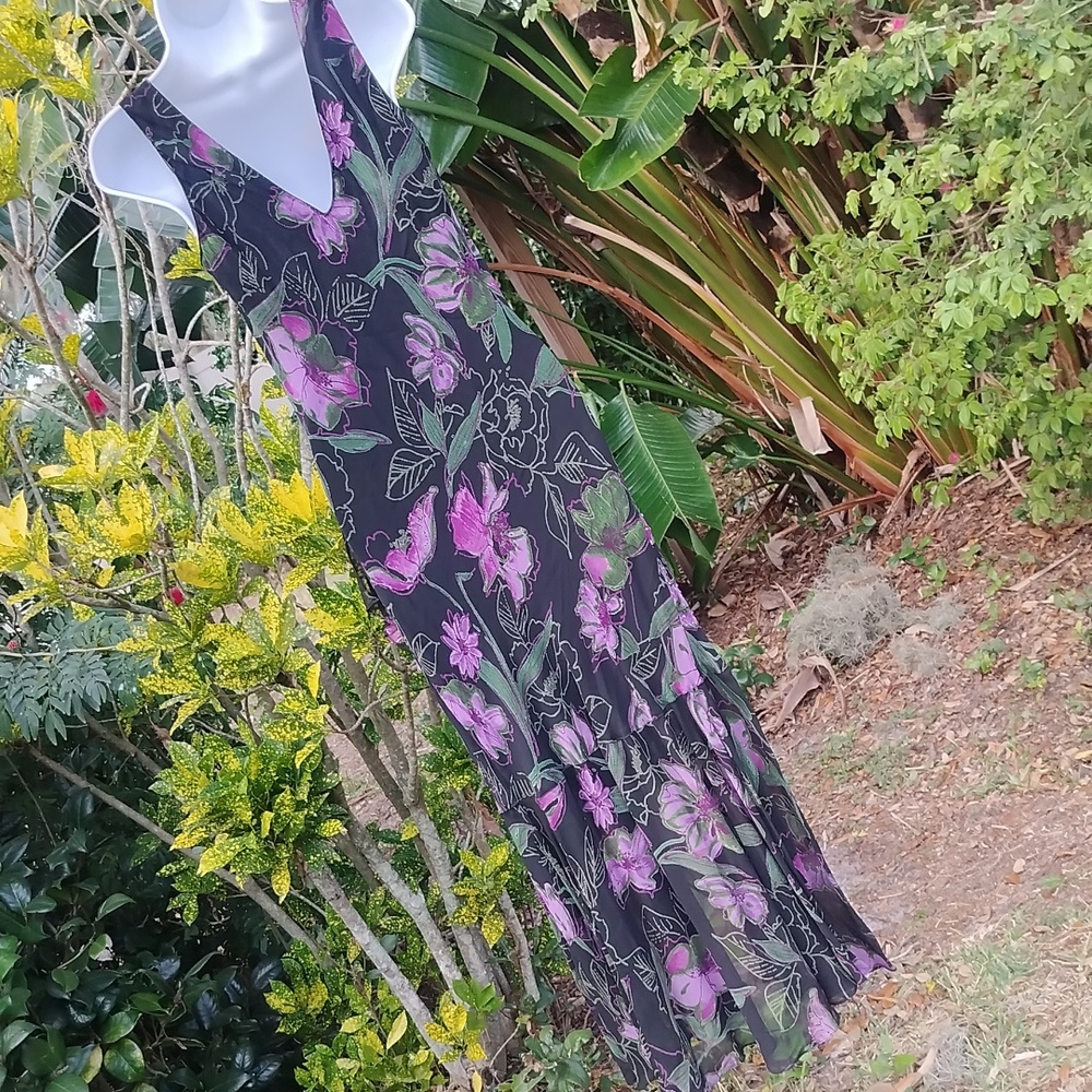 '90s Vintage Silk Maxi Tank Dress Size Small, Eva Blue Designer - Picture 9 of 11
